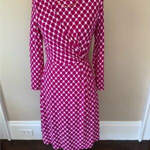 Kaileigh Magenta and White Geometric Long Sleeve Dress